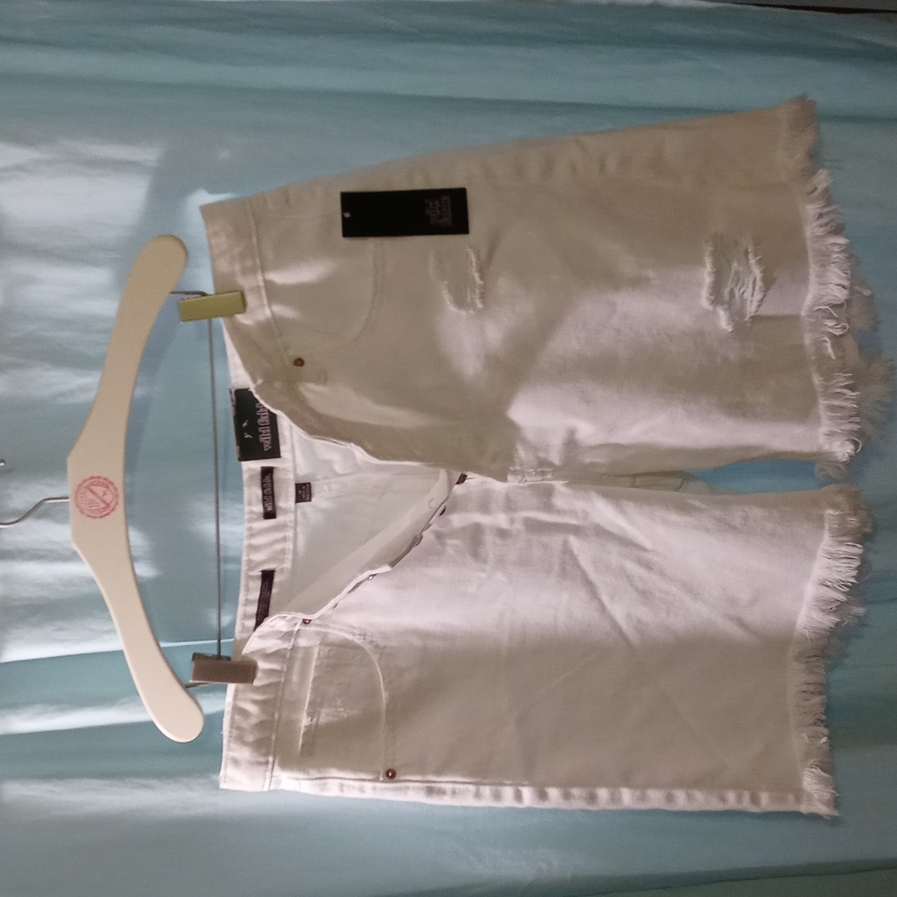 White High Rise Bermuda Shorts Distressed
